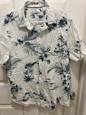 Cubavera Men's Large Floral Tropical Print Short Sleeve Button Down Shirt